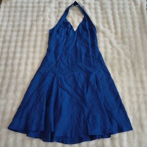 Ralph Lauren Blue Halter Swing V Neck Linen Dress